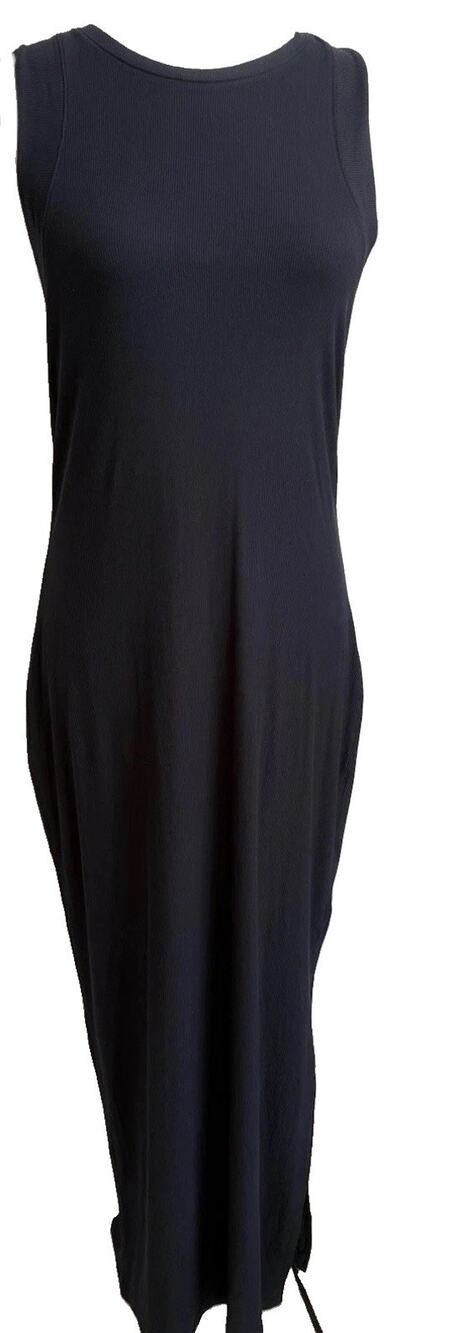 Vuori Black Ribbed High Neck Maxi Dress Side Slits Tank Size S Small EUC